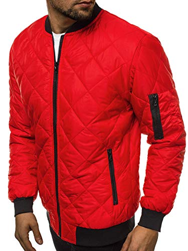 OZONEE Herren Übergangsjacke Jacke Übergang Jacken Herbst Bomberjacke Stehkragen Kapuze Steppjacke Kapuzenjacke Leichte Outdoor Puffer Jacket Gepolstert JS/MY01Z ROT L von OZONEE