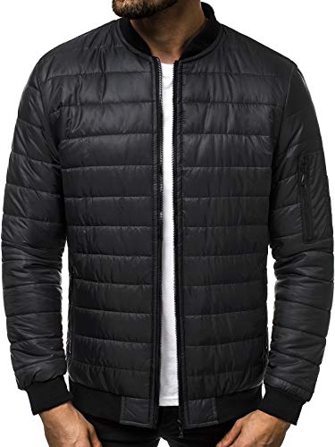 OZONEE Herren Übergangsjacke Jacke Übergang Jacken Herbst Bomberjacke Stehkragen Kapuze Steppjacke Kapuzenjacke Leichte Outdoor Puffer Jacket Gepolstert JS/MY02 SCHWARZ M von OZONEE