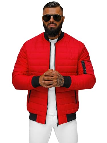 OZONEE Herren Übergangsjacke Jacke Übergang Jacken Herbst Bomberjacke Stehkragen Kapuze Steppjacke Kapuzenjacke Leichte Outdoor Puffer Jacket Gepolstert JS/MY02Z ROT 2XL von OZONEE