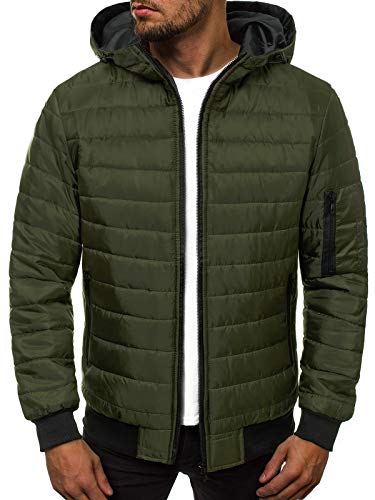 OZONEE Herren Übergangsjacke Jacke Übergang Jacken Herbst Bomberjacke Stehkragen Kapuze Steppjacke Kapuzenjacke Leichte Outdoor Puffer Jacket Gepolstert JS/MY13 CAMO-GRÜN XL von OZONEE