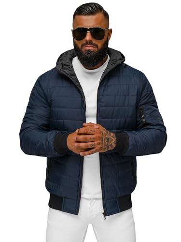OZONEE Herren Übergangsjacke Jacke Übergang Jacken Herbst Bomberjacke Stehkragen Kapuze Steppjacke Kapuzenjacke Leichte Outdoor Puffer Jacket Gepolstert JS/MY13 DUNKELBLAU 2XL von OZONEE