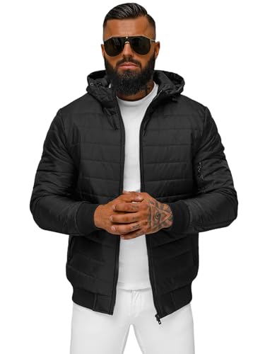 OZONEE Herren Übergangsjacke Jacke Übergang Jacken Herbst Bomberjacke Stehkragen Kapuze Steppjacke Kapuzenjacke Leichte Outdoor Puffer Jacket Gepolstert JS/MY13 SCHWARZ L von OZONEE