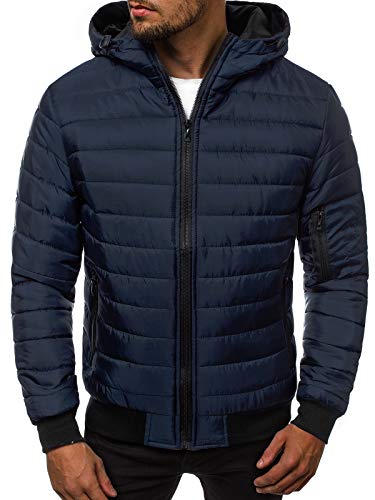 OZONEE Herren Übergangsjacke Jacke Übergang Jacken Herbst Bomberjacke Stehkragen Kapuze Steppjacke Kapuzenjacke Leichte Outdoor Puffer Jacket Gepolstert JS/MY13Z DUNKELBLAU 2XL von OZONEE