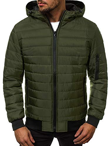 OZONEE Herren Übergangsjacke Jacke Übergang Jacken Herbst Bomberjacke Stehkragen Kapuze Steppjacke Kapuzenjacke Leichte Outdoor Puffer Jacket Gepolstert JS/MY13Z GRÜN 2XL von OZONEE
