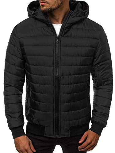 OZONEE Herren Übergangsjacke Jacke Übergang Jacken Herbst Bomberjacke Stehkragen Kapuze Steppjacke Kapuzenjacke Leichte Outdoor Puffer Jacket Gepolstert JS/MY13Z SCHWARZ L von OZONEE