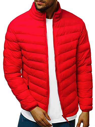 OZONEE Herren Übergangsjacke Jacke Übergang Jacken Herbst Bomberjacke Stehkragen Kapuze Steppjacke Kapuzenjacke Leichte Outdoor Puffer Jacket Gepolstert JS/SM70Z ROT XXL von OZONEE