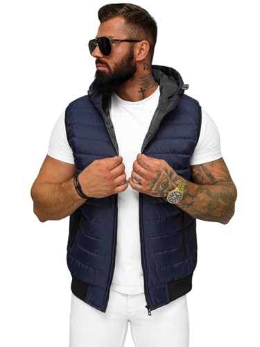 OZONEE Herren Weste Steppweste Kapuze Vest Ärmellos Jacke Übergangs Daunenweste Herrenweste Steppweste Sportweste Übergangsjacke Bodywarmer Outdoor 777/1309KA DUNKELBLAU M von OZONEE