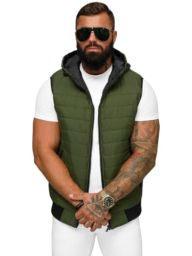OZONEE Herren Weste Steppweste Kapuze Vest Ärmellos Jacke Übergangs Daunenweste Herrenweste Steppweste Sportweste Übergangsjacke Bodywarmer Outdoor 777/1309KA GRÜN M von OZONEE