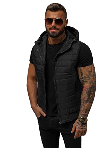 OZONEE Herren Weste Steppweste Kapuze Vest Ärmellos Jacke Übergangs Daunenweste Herrenweste Steppweste Sportweste Übergangsjacke Bodywarmer Outdoor 777/1309KA SCHWARZ L von OZONEE