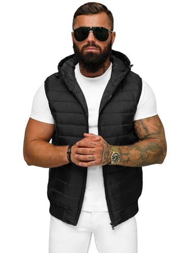 OZONEE Herren Weste Steppweste Kapuze Vest Ärmellos Jacke Übergangs Daunenweste Herrenweste Steppweste Sportweste Übergangsjacke Bodywarmer Outdoor 777/1309KA SCHWARZ M von OZONEE