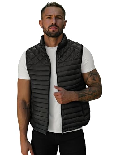 OZONEE Herren Weste Steppweste Kapuze Vest Ärmellos Jacke Übergangs Daunenweste Herrenweste Steppweste Sportweste Übergangsjacke Bodywarmer Outdoor 777/4284KA/392B SCHWARZ M von OZONEE