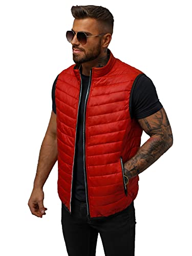 OZONEE Herren Weste Steppweste Kapuze Vest Ärmellos Jacke Übergangs Daunenweste Herrenweste Steppweste Sportweste Übergangsjacke Bodywarmer Outdoor 777/4889KA/5 ROT M von OZONEE