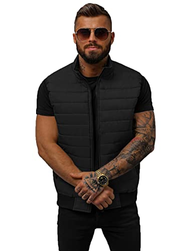 OZONEE Herren Weste Steppweste Kapuze Vest Ärmellos Jacke Übergangs Daunenweste Herrenweste Steppweste Sportweste Übergangsjacke Bodywarmer Outdoor 777/8433K SCHWARZ M von OZONEE