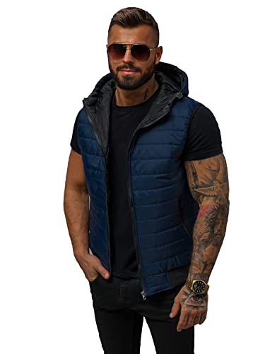 OZONEE Herren Weste Steppweste Kapuze Vest Ärmellos Jacke Übergangs Daunenweste Herrenweste Steppweste Sportweste Übergangsjacke Bodywarmer Outdoor 777/9274K DUNKELBLAU XXL von OZONEE