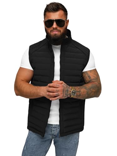 OZONEE Herren Weste Steppweste Kapuze Vest Ärmellos Jacke Übergangs Daunenweste Herrenweste Steppweste Sportweste Übergangsjacke Bodywarmer Outdoor JS/31M5063Z/392 SCHWARZ 6XL von OZONEE