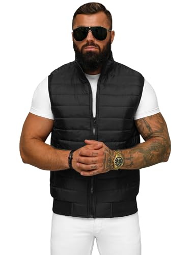 OZONEE Herren Weste Steppweste Kapuze Vest Ärmellos Jacke Übergangs Daunenweste Herrenweste Steppweste Sportweste Übergangsjacke Bodywarmer Outdoor JS/MY77Z SCHWARZ L von OZONEE