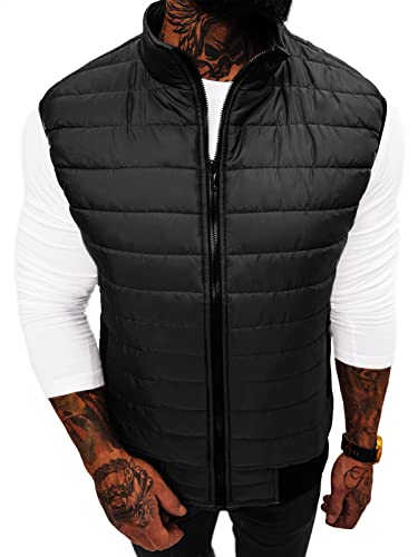 OZONEE Herren Weste Steppweste Kapuze Vest Ärmellos Jacke Übergangs Daunenweste Herrenweste Steppweste Sportweste Übergangsjacke Bodywarmer Outdoor JS/MY77Z SCHWARZ M von OZONEE