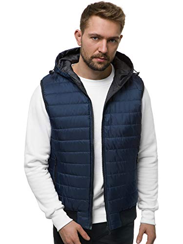 OZONEE Herren Weste Steppweste Kapuze Vest Ärmellos Jacke Übergangs Daunenweste Herrenweste Steppweste Sportweste Übergangsjacke Bodywarmer Outdoor JS/MY88 DUNKELBLAU XL von OZONEE