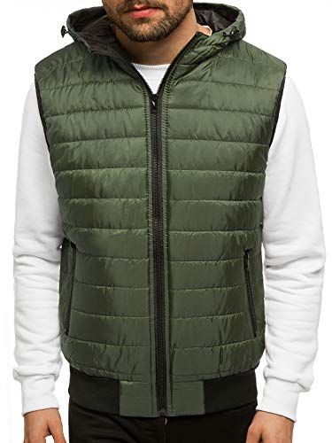 OZONEE Herren Weste Steppweste Kapuze Vest Ärmellos Jacke Übergangs Daunenweste Herrenweste Steppweste Sportweste Übergangsjacke Bodywarmer Outdoor JS/MY88 GRÜN L von OZONEE