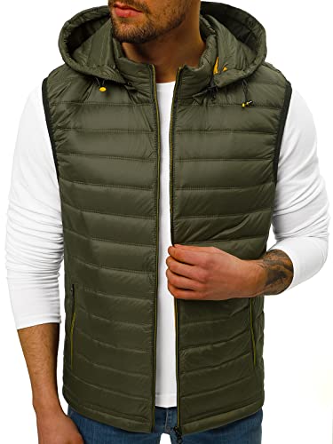 OZONEE Herren Weste Steppweste Kapuze Vest Ärmellos Jacke Übergangs Daunenweste Herrenweste Steppweste Sportweste Übergangsjacke Bodywarmer Outdoor N/7108Z/3 GRÜN S von OZONEE