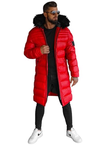 OZONEE Herren Winterjacke Jacke Parka Farbvarianten Warm Winterparka Funktionsparka Wintermantel Lange Kunstfell Gefüttert Outdoor Puffer Jacket Gepolstert 777/1397K ROT XL von OZONEE