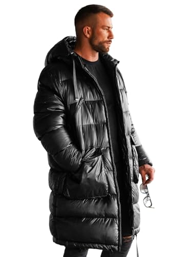 OZONEE Herren Winterjacke Jacke Parka Farbvarianten Warm Winterparka Funktionsparka Wintermantel Lange Kunstfell Gefüttert Outdoor Puffer Jacket Gepolstert 777/2008K SCHWARZ XL von OZONEE