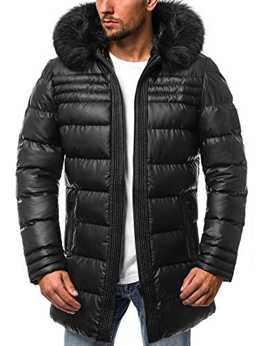 OZONEE Herren Winterjacke Jacke Parka Farbvarianten Warm Winterparka Funktionsparka Wintermantel Lange Kunstfell Gefüttert Outdoor Puffer Jacket Gepolstert 777/4443K SCHWARZ L von OZONEE