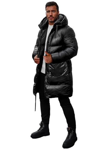 OZONEE Herren Winterjacke Jacke Parka Farbvarianten Warm Winterparka Funktionsparka Wintermantel Lange Kunstfell Gefüttert Outdoor Puffer Jacket Gepolstert 777/4547K SCHWARZ M von OZONEE