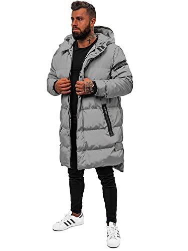 OZONEE Herren Winterjacke Jacke Parka Farbvarianten Warm Winterparka Funktionsparka Wintermantel Lange Kunstfell Gefüttert Outdoor Puffer Jacket Gepolstert 777/7441K GRAU XL von OZONEE