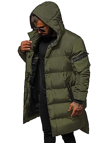 OZONEE Herren Winterjacke Jacke Parka Farbvarianten Warm Winterparka Funktionsparka Wintermantel Lange Kunstfell Gefüttert Outdoor Puffer Jacket Gepolstert 777/7441K GRÜN S von OZONEE