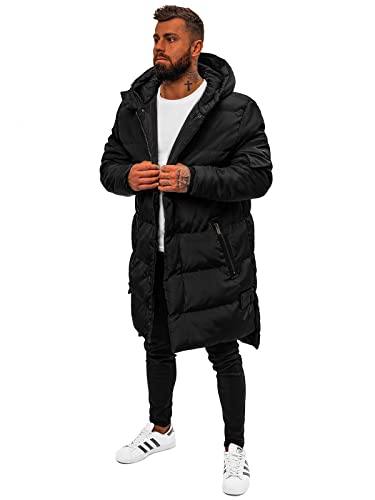 OZONEE Herren Winterjacke Jacke Parka Farbvarianten Warm Winterparka Funktionsparka Wintermantel Lange Kunstfell Gefüttert Outdoor Puffer Jacket Gepolstert 777/7441K SCHWARZ L von OZONEE