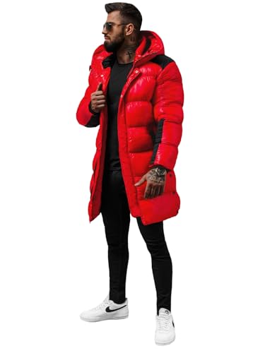 OZONEE Herren Winterjacke Jacke Parka Farbvarianten Warm Winterparka Funktionsparka Wintermantel Lange Kunstfell Gefüttert Outdoor Puffer Jacket Gepolstert 777/7476K ROT M von OZONEE