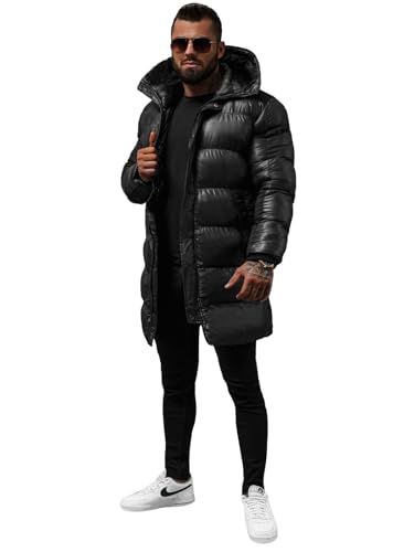 OZONEE Herren Winterjacke Jacke Parka Farbvarianten Warm Winterparka Funktionsparka Wintermantel Lange Kunstfell Gefüttert Outdoor Puffer Jacket Gepolstert 777/7476K SCHWARZ L von OZONEE