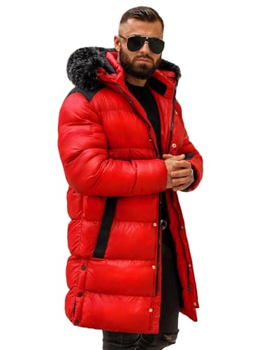 OZONEE Herren Winterjacke Jacke Parka Farbvarianten Warm Winterparka Funktionsparka Wintermantel Lange Kunstfell Gefüttert Outdoor Puffer Jacket Gepolstert 777/8384K ROT M von OZONEE