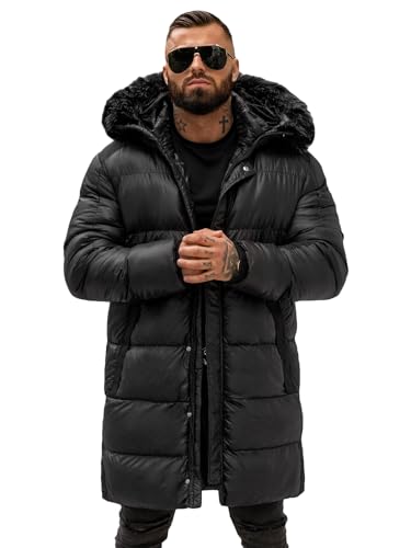 OZONEE Herren Winterjacke Jacke Parka Farbvarianten Warm Winterparka Funktionsparka Wintermantel Lange Kunstfell Gefüttert Outdoor Puffer Jacket Gepolstert 777/8384K SCHWARZ L von OZONEE