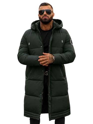 OZONEE Herren Winterjacke Jacke Parka Farbvarianten Warm Winterparka Funktionsparka Wintermantel Lange Kunstfell Gefüttert Outdoor Puffer Jacket Gepolstert JS/19M1290Z/136 DUNKELGRÜN M von OZONEE