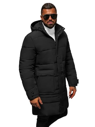 OZONEE Herren Winterjacke Jacke Parka Farbvarianten Warm Winterparka Funktionsparka Wintermantel Lange Kunstfell Gefüttert Outdoor Puffer Jacket Gepolstert JS/31M5011Z SCHWARZ M von OZONEE