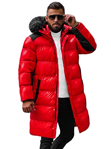 OZONEE Herren Winterjacke Jacke Parka Farbvarianten Warm Winterparka Funktionsparka Wintermantel Lange Kunstfell Gefüttert Outdoor Puffer Jacket Gepolstert O/M800Z ROT L von OZONEE