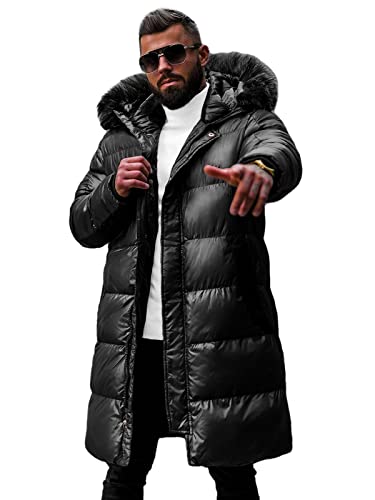 OZONEE Herren Winterjacke Jacke Parka Farbvarianten Warm Winterparka Funktionsparka Wintermantel Lange Kunstfell Gefüttert Outdoor Puffer Jacket Gepolstert O/M800Z SCHWARZ L von OZONEE