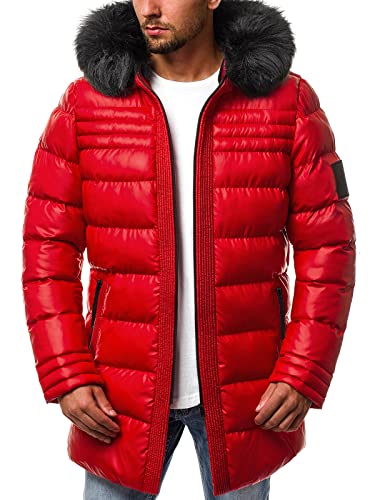 OZONEE Herren Winterjacke Jacke Parka Farbvarianten Warm Winterparka Funktionsparka Wintermantel Lange Kunstfell Gefüttert Outdoor Puffer Jacket Gepolstert O/M801 ROT M von OZONEE