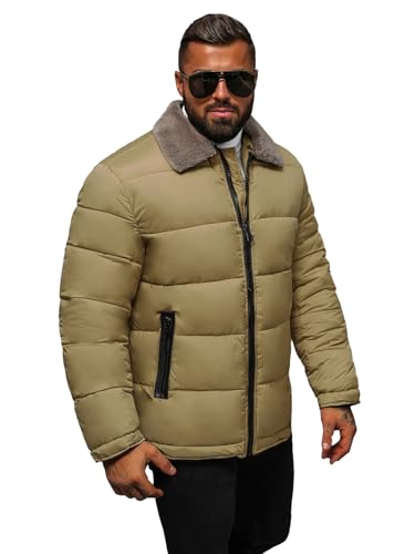OZONEE Herren Winterjacke Jacke Winter Farbvarianten Warm Bomberjacke Steppjacke Wintermantel Kunstfell Daunenjacke Leichte Jacket Outdoor Puffer Gepolstert 777/2902K BEIGE 2XL von OZONEE