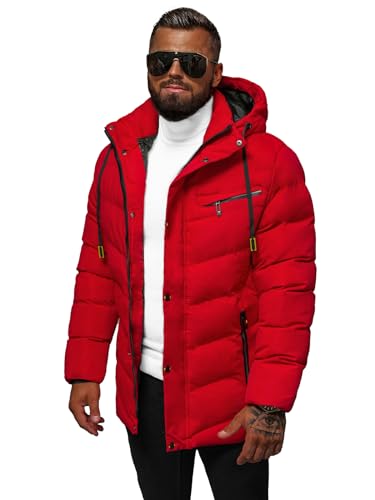 OZONEE Herren Winterjacke Jacke Winter Farbvarianten Warm Bomberjacke Steppjacke Wintermantel Kunstfell Daunenjacke Leichte Jacket Outdoor Puffer Gepolstert 777/3509K/6 ROT M von OZONEE