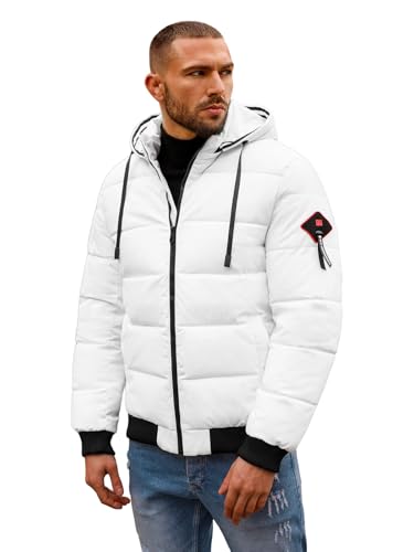 OZONEE Herren Winterjacke Jacke Winter Farbvarianten Warm Bomberjacke Steppjacke Wintermantel Kunstfell Daunenjacke Leichte Jacket Outdoor Puffer Gepolstert 777/3904K/281 WEIß 3XL von OZONEE