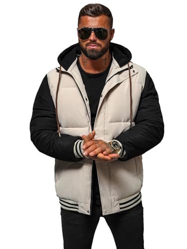 OZONEE Herren Winterjacke Jacke Winter Farbvarianten Warm Bomberjacke Steppjacke Wintermantel Kunstfell Daunenjacke Leichte Jacket Outdoor Puffer Gepolstert 777/4078K ECRU S von OZONEE