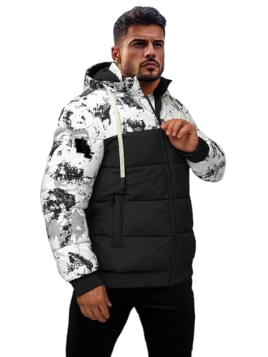 OZONEE Herren Winterjacke Jacke Winter Farbvarianten Warm Bomberjacke Steppjacke Wintermantel Kunstfell Daunenjacke Leichte Jacket Outdoor Puffer Gepolstert 777/4185K/392 WEIß-SCHWARZ 3XL von OZONEE