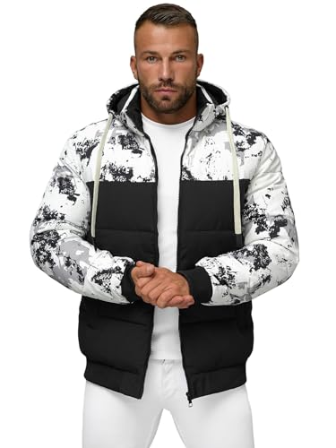 OZONEE Herren Winterjacke Jacke Winter Farbvarianten Warm Bomberjacke Steppjacke Wintermantel Kunstfell Daunenjacke Leichte Jacket Outdoor Puffer Gepolstert 777/4890K/392 WEIß-SCHWARZ 3XL von OZONEE