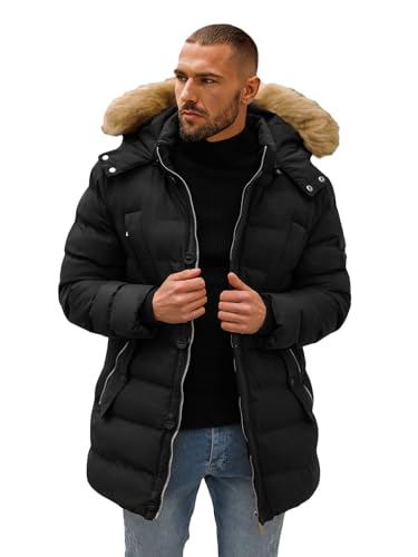 OZONEE Herren Winterjacke Jacke Winter Farbvarianten Warm Bomberjacke Steppjacke Wintermantel Kunstfell Daunenjacke Leichte Jacket Outdoor Puffer Gepolstert 777/6168K/392 SCHWARZ M von OZONEE