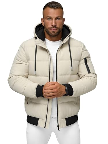 OZONEE Herren Winterjacke Jacke Winter Farbvarianten Warm Bomberjacke Steppjacke Wintermantel Kunstfell Daunenjacke Leichte Jacket Outdoor Puffer Gepolstert 777/6239K/280 ECRU 3XL von OZONEE