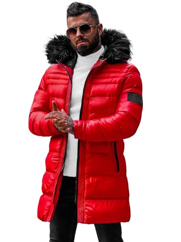 OZONEE Herren Winterjacke Jacke Winter Farbvarianten Warm Bomberjacke Steppjacke Wintermantel Kunstfell Daunenjacke Leichte Jacket Outdoor Puffer Gepolstert 777/8660K ROT XL von OZONEE