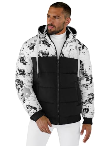 OZONEE Herren Winterjacke Jacke Winter Farbvarianten Warm Bomberjacke Steppjacke Wintermantel Kunstfell Daunenjacke Leichte Jacket Outdoor Puffer Gepolstert 777/8740K/392 WEIß-SCHWARZ 3XL von OZONEE